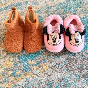 Disney Minnie Mouse Pink Slippers and Cozy Brown Booties
